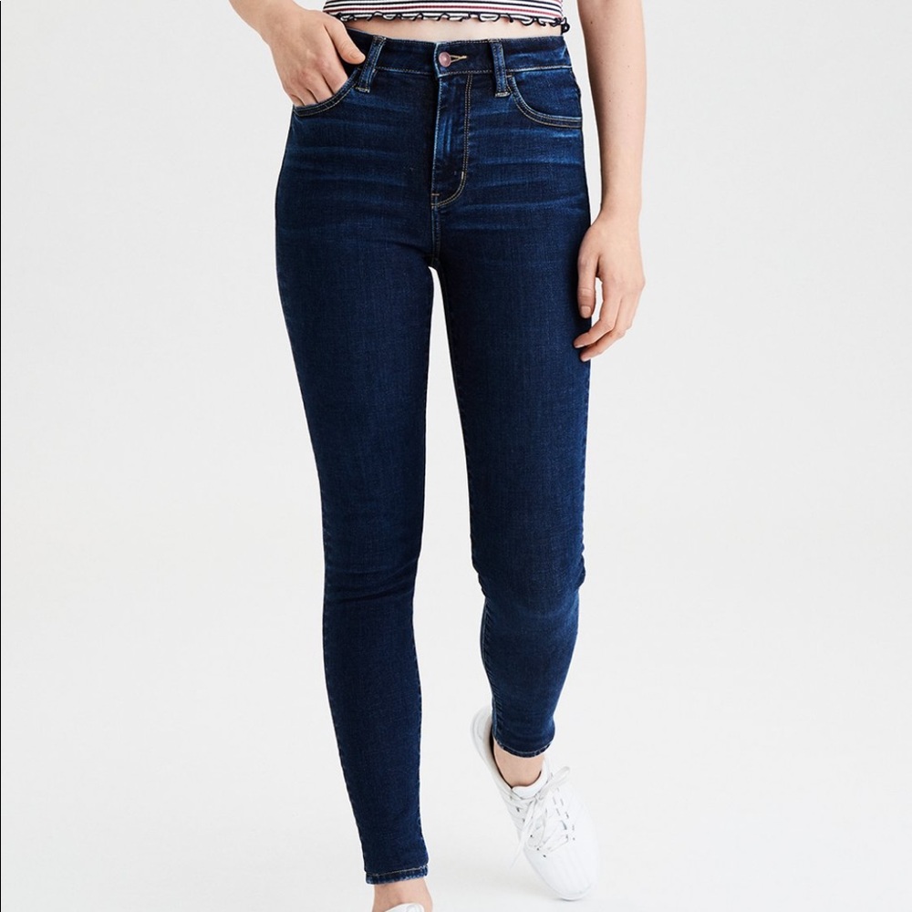 American Eagle Super High Rise Super Stretch Dark Jegging Size 12 Regular
